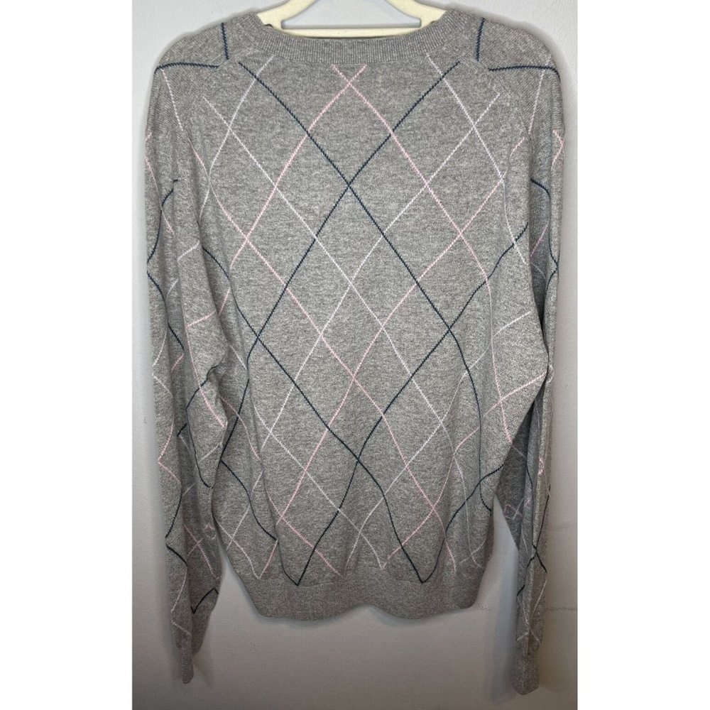 fairway and greene Medium 100% Italian Cashmere Sweater Grey Argyle V Neck - Picture 2 of 4